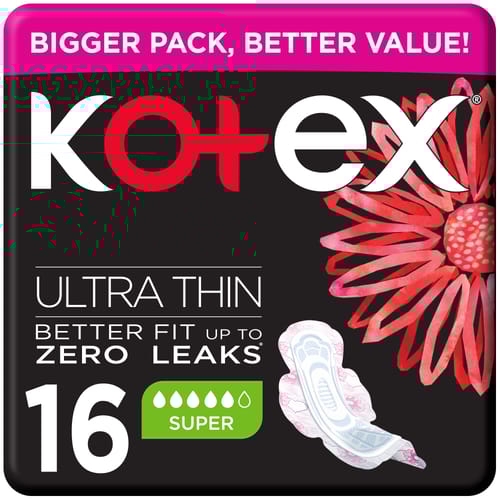 Kotex Ultra Thin Pads, Overnight Protection Sanitary Pads with Wings, 14 Sanitary Pads
