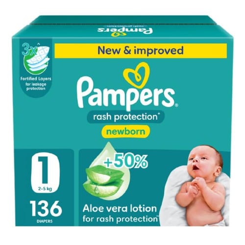 Pampers Rash Protection, Size 1 (Newborn, 2-5Kg) 136Pc